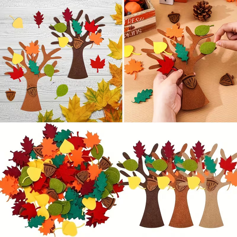 24pcs Fall Felt Tree Craft Kit - Autumn Tree Maple Leaf Decoration, DIY Arts Crafts