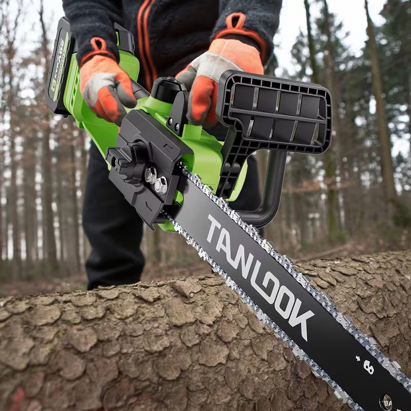 Green Cordless Electric Chainsaw Portable Rechargeable Battery Powered Chain Saw for Tree Pruning