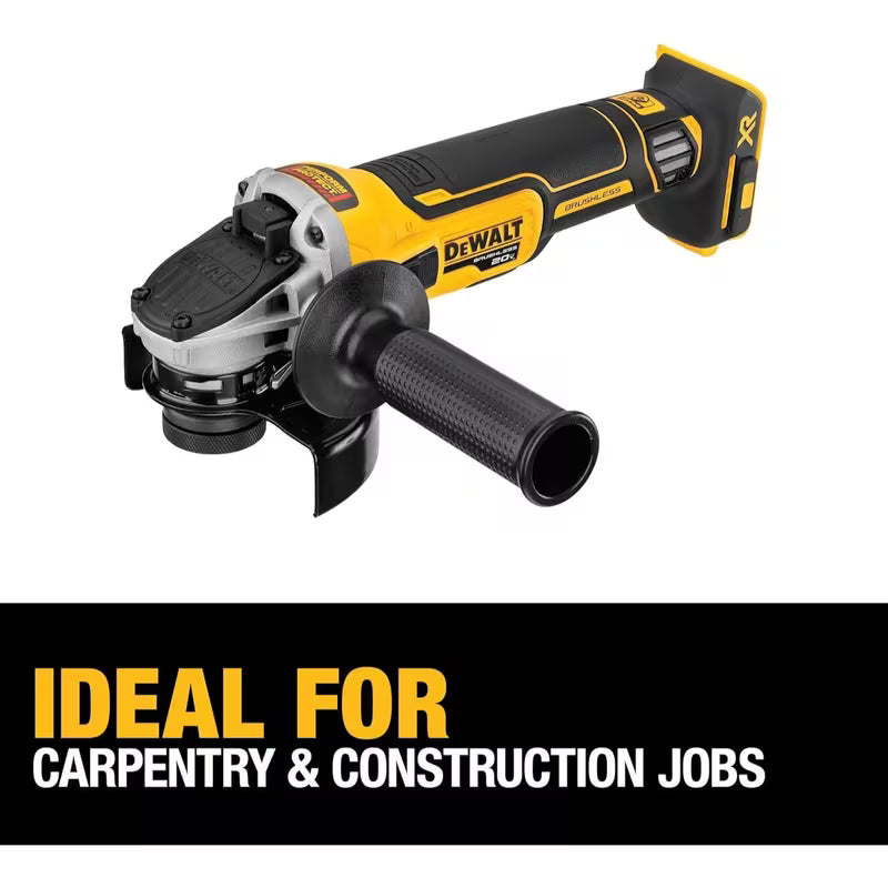 DEWALT 20V MAX* XR Angle Grinder with Kickback Brake, Slide Switch, 4-1/2-Inch, Tool Only (DCG405B)