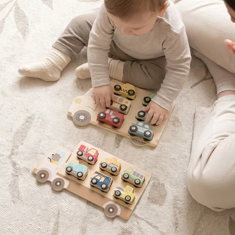 Cartoon Fun Small Car Shaped Wooden Material Shape Matching Toy