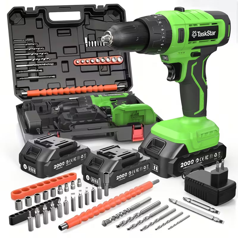 Taskstar 21V Brushless Cordless Drill & Driver Tool Set Compatible for DIY & - 30Nm Motor