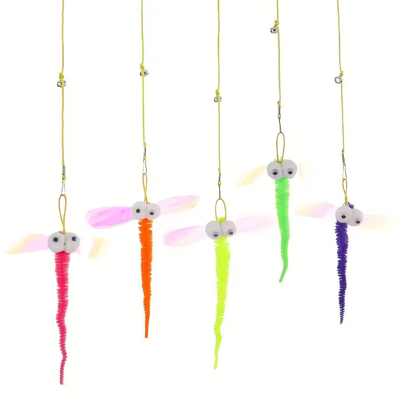 4pcs Random Color Cat Worm Teaser Toys Wand Attachments Fishing Set, Random Color