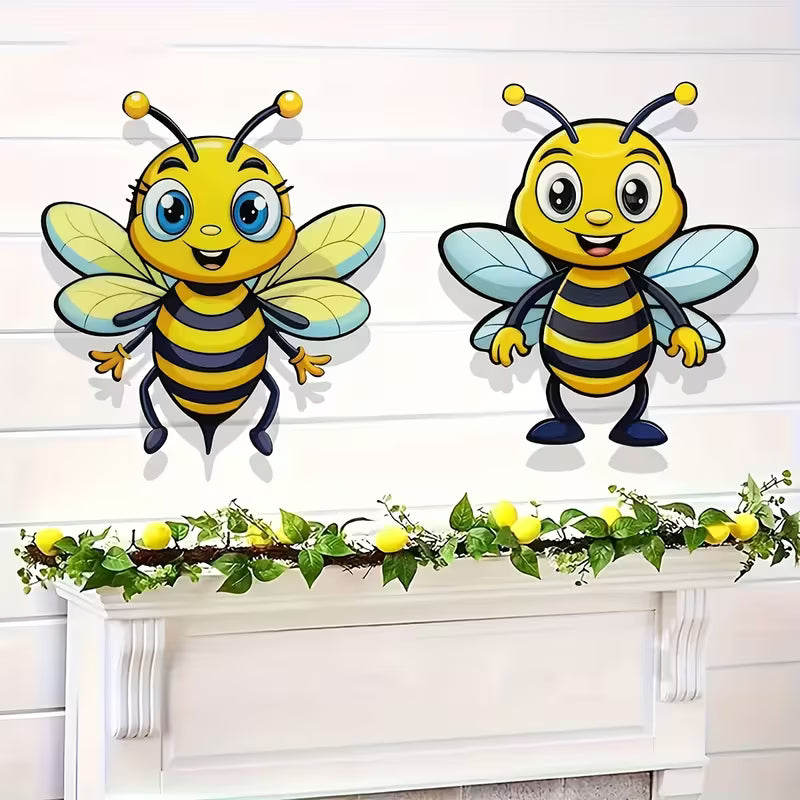 2pcs Metal Bee - Outdoor Wall Decor, Durable Iron Bee Statues for Fence