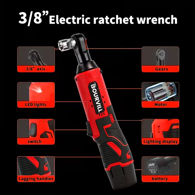 Ratchet Wrench, 12V Cordless Electric Wrench, 45NM (33ft.lbs) 3/8'' Ratchet Wrench