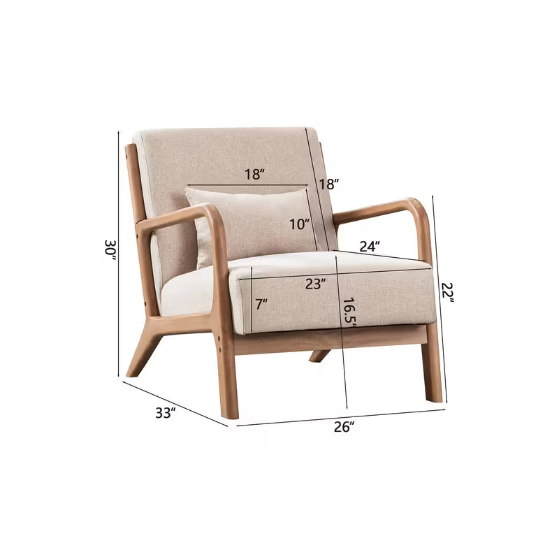 Mid-Century Modern Accent Chair, Linen Fabric Upholstered Living, Wood