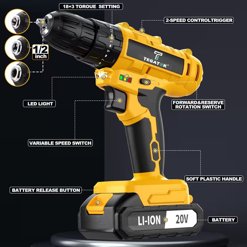 20V Wireless Electric Drill Set, 2 Electric Household Tool Set