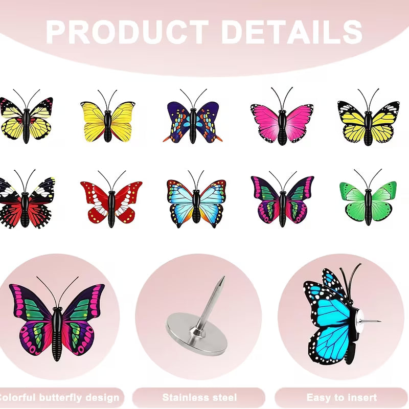 Cute Push Pins - 40 Butterfly Decorative Fun Push Pins, Suitable for Cork Boards, Bulletin