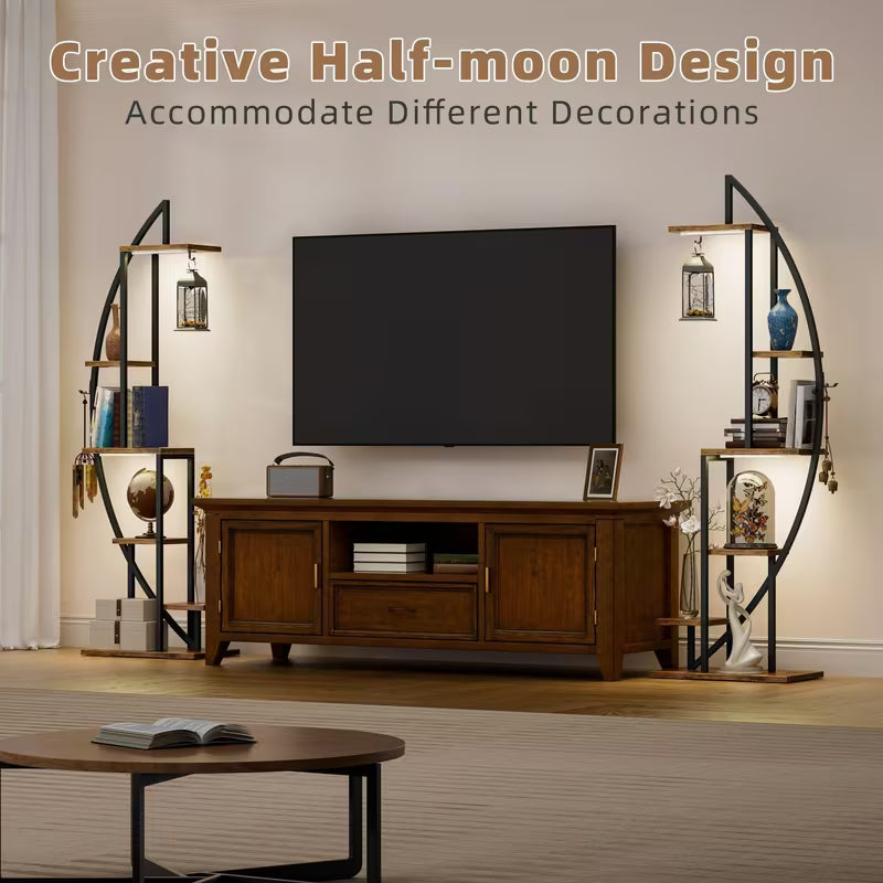 2pcs Bookshelf With Light, 6-tier Display Stands, 63" Multi-functional Metal Display Shelves
