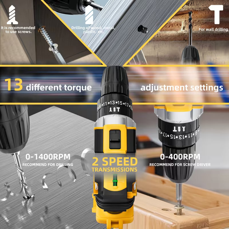 21V Cordless Impact Drill Set, Wireless Drill Set, Household Power Tool Set