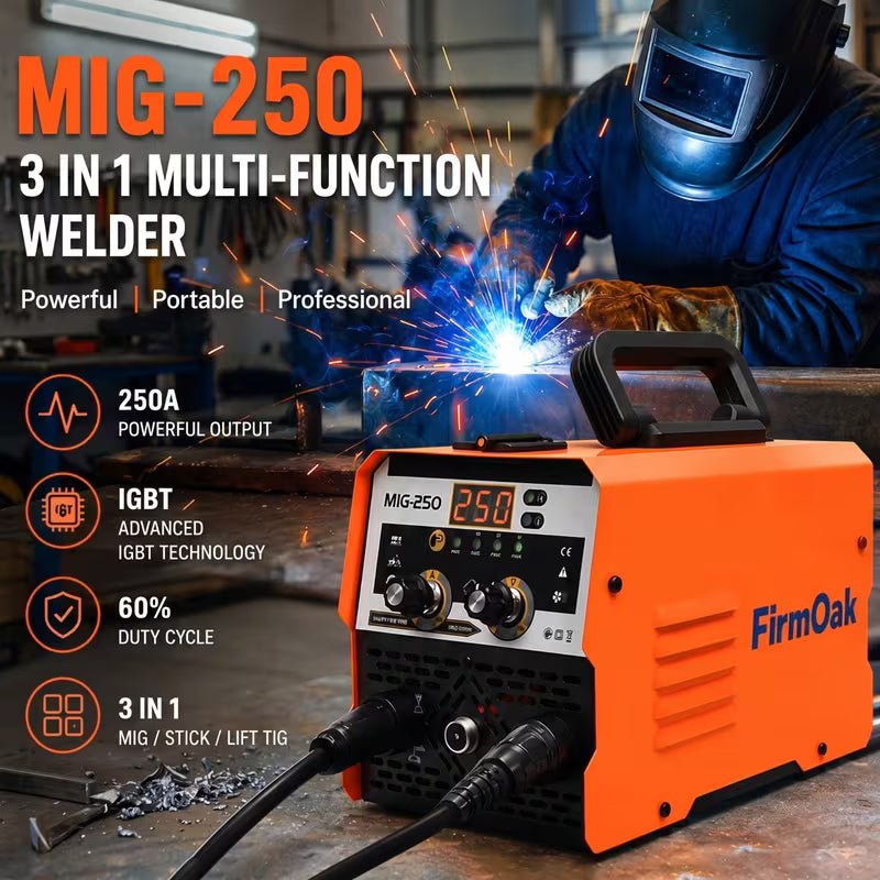 250A MIG Welding Machine, Three in Oneprocess Flux Cored Wire MIG/manualwelding Rod/lifting TIG