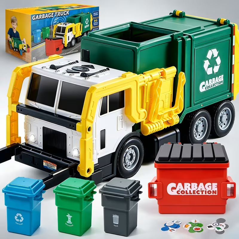 16” Large Manual Operation Garbage Truck Toy with Lights & Sounds