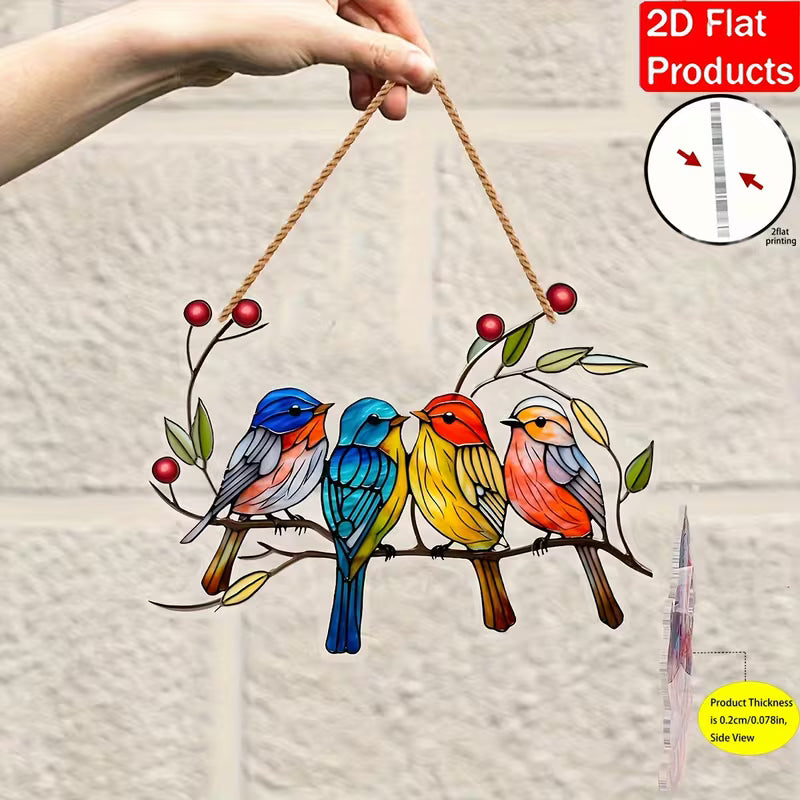 2D Flat, 2D Flat Acrylic Red Bird Window Hanging Decoration, 5.91* 4.42inch, American