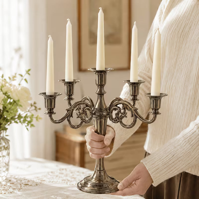 5-Arm Candelabra Candle Holder, Elegant 5-Light Taper Candle Stand Centerpiece for Wedding Table