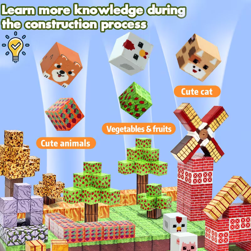 Farm-themed Magnetic Building Blocks Suitable for Boys & Girls Ages 3+
