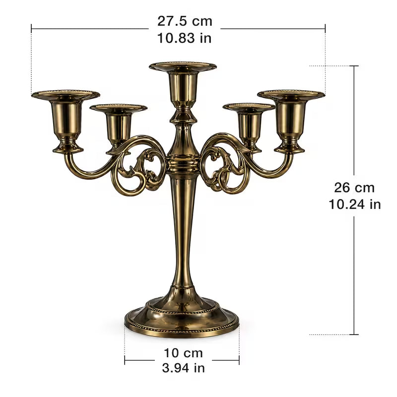 5-Arm Candelabra Candle Holder, Elegant 5-Light Taper Candle Stand Centerpiece for Wedding Table