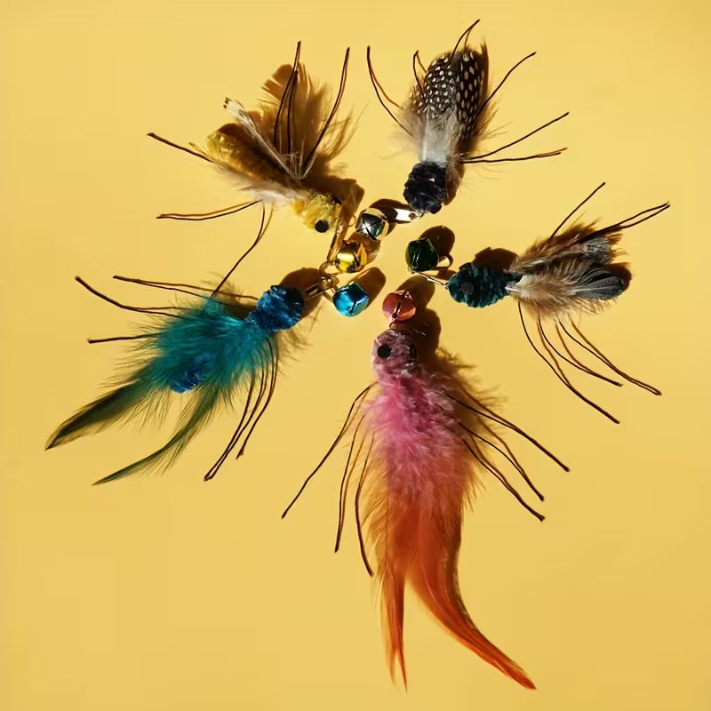 Simulation Insect Cat Artificial Fiber Feather Toys, 2 Interchangeable Interactive