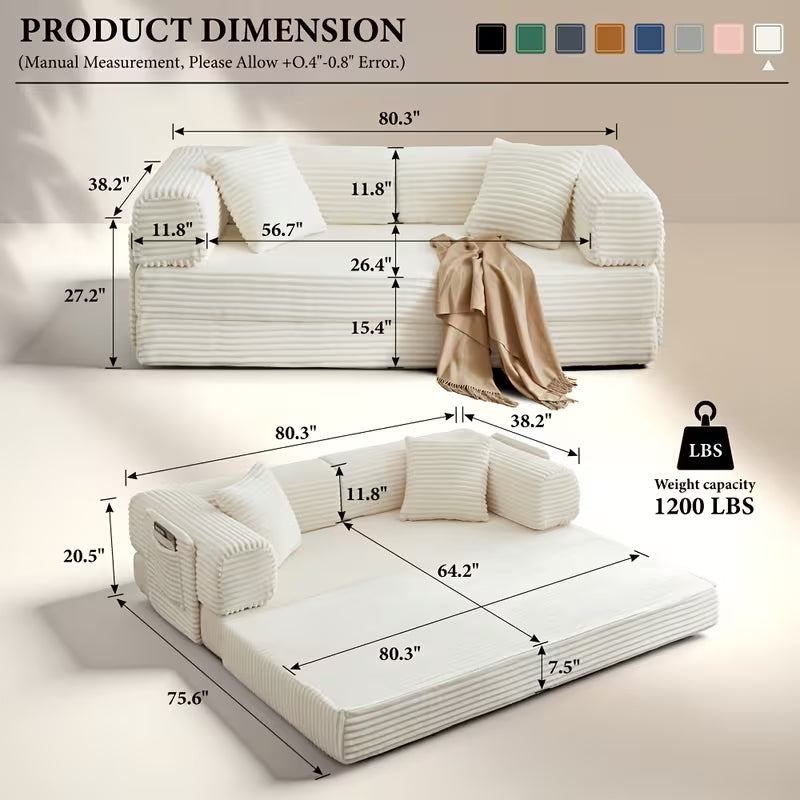 Convertible Folding Sofa Bed, Fold-Out Floor Sofa Couch with Fixed-Shape Frame