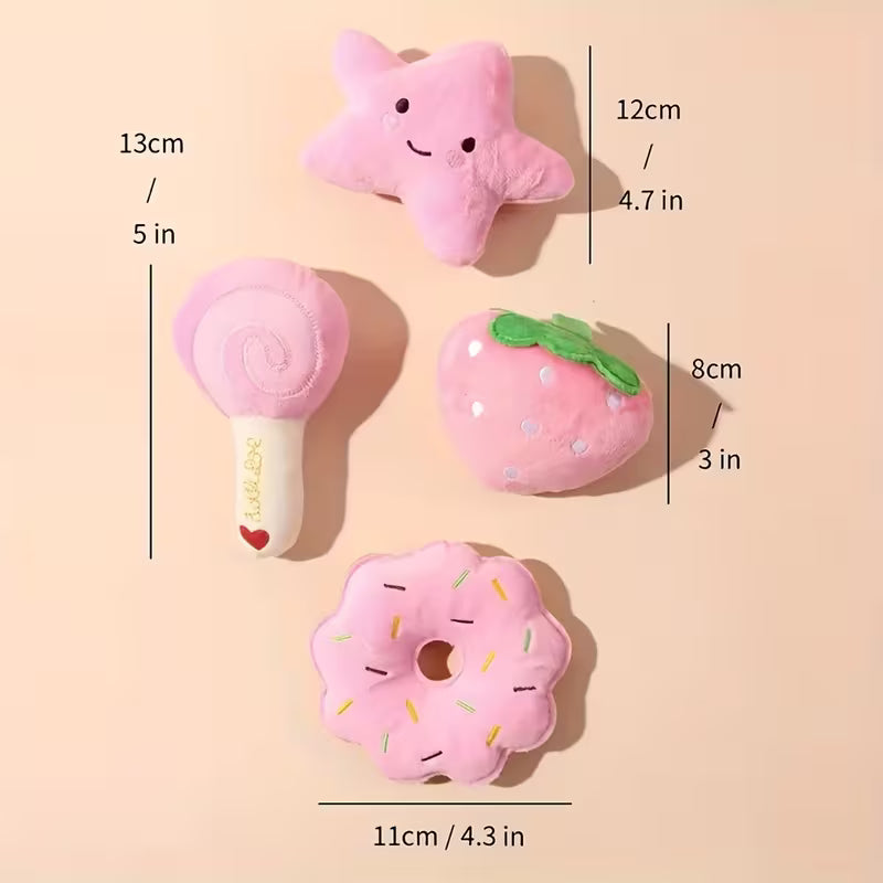 4-Pack Plush Squeaky Pet Toy Set