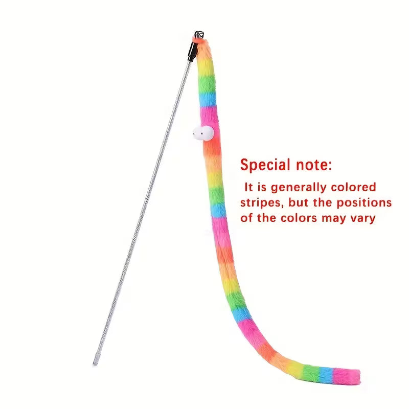 2pcs Colorful Striped Plush Cat Toy Sticks Set