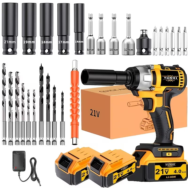 21V Wireless Electric Impact Wrench, Equipped with Lithium Battery And Accessories