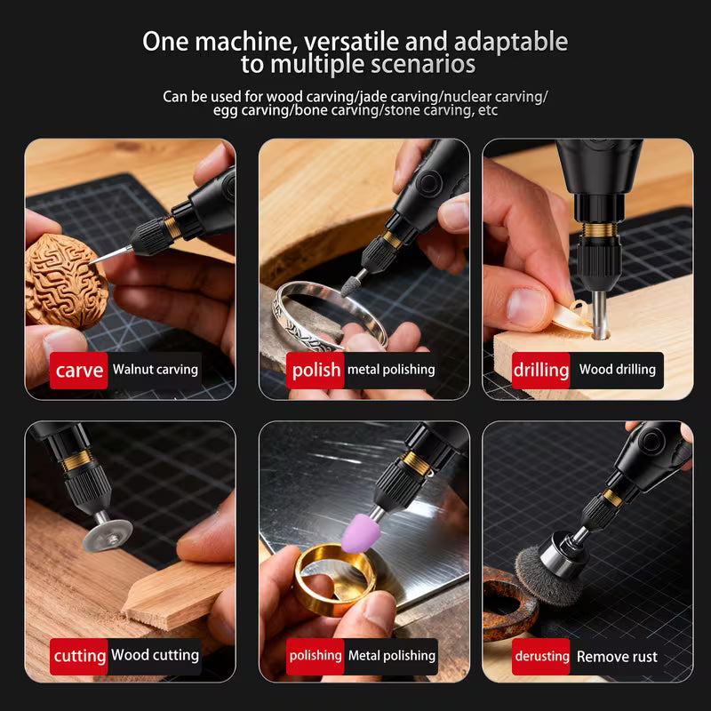 Cordless Rotary Tool Kit, Mini Electric Grinder, USB Rechargeable, 6-Speed Adjustable