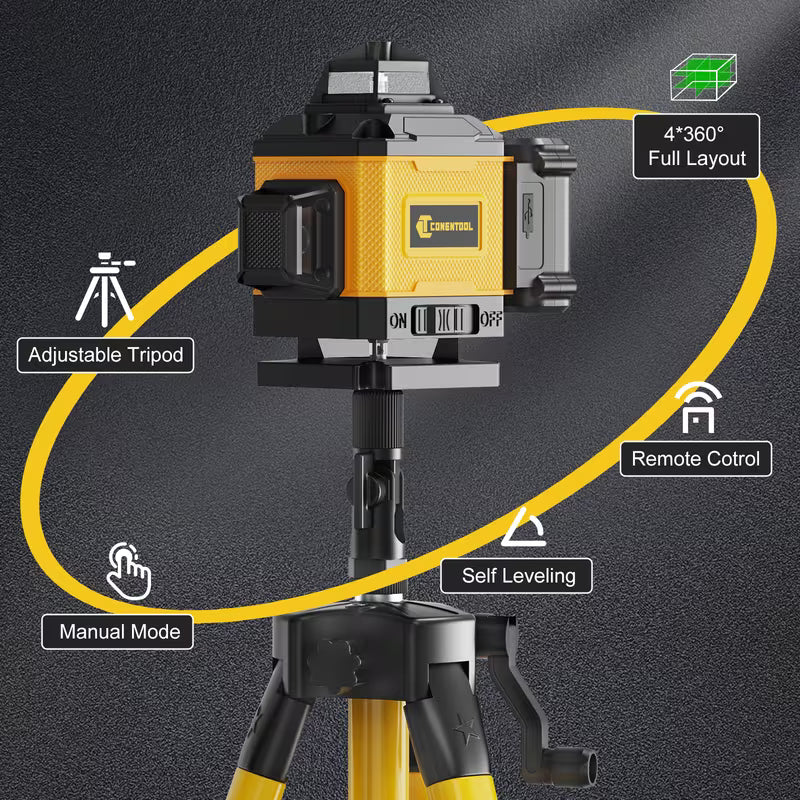 Laser Level 360 Self Leveling, Green Line 4D 16 Lines Laser Leveler Tool Cross Laser with Platform