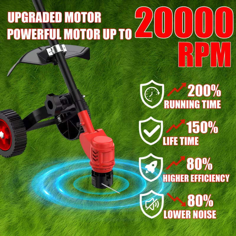 12-Inch 3-in-1 Cordless Electric Grass Trimmer 90° Rotating Head, Automatic Line Feed, 20