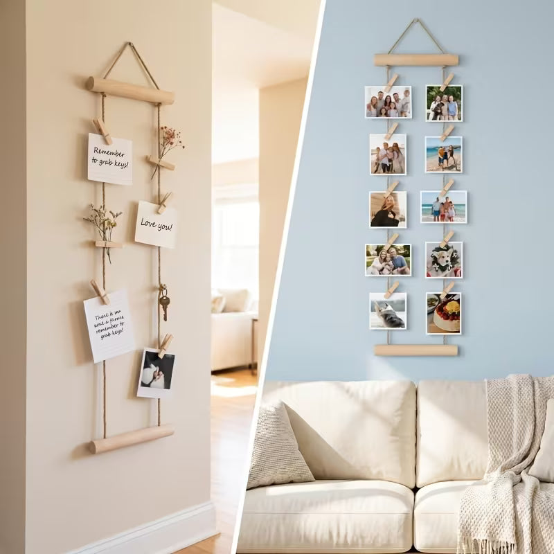 Natural Wood Photo Hanging Rope, Wooden