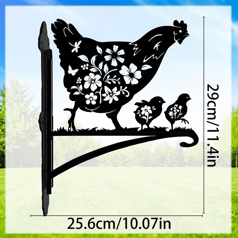 Wrought Iron Floral Hollow Hen And Chick Decorative Hanging Rack, Outdoor Garden Wall-Mounted