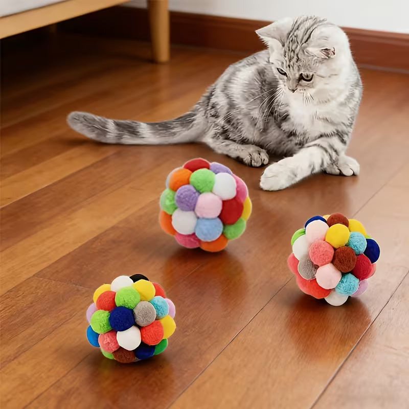 5pcs Cat Ball Toy Pet Elastic Bell Ball Self-Amusement Ball Set, Random Color