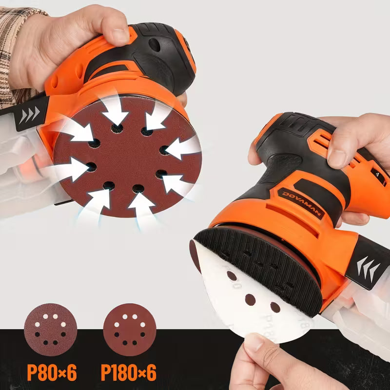 ROS01A Orbital Sander, 3A Random Orbit Sander, 6 Variable Speeds, Up to 13000 rpm, 12pcs Sandpapers