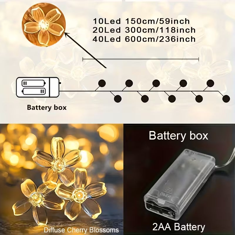 A String of Cherry Blossom Lights, Small Decorative Lights for Home Garden Decoration