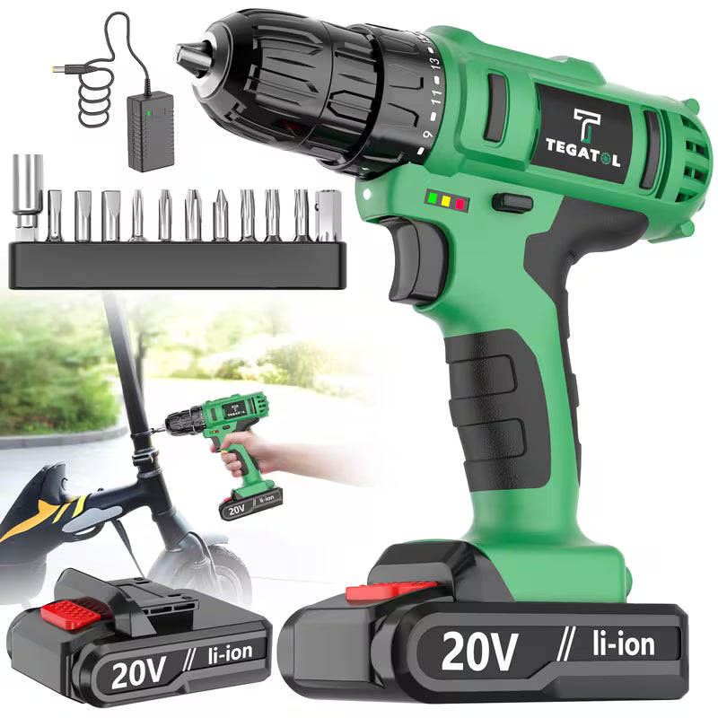Tegatok 20V Cordless Impact Drill, Available in Multiple, Metal