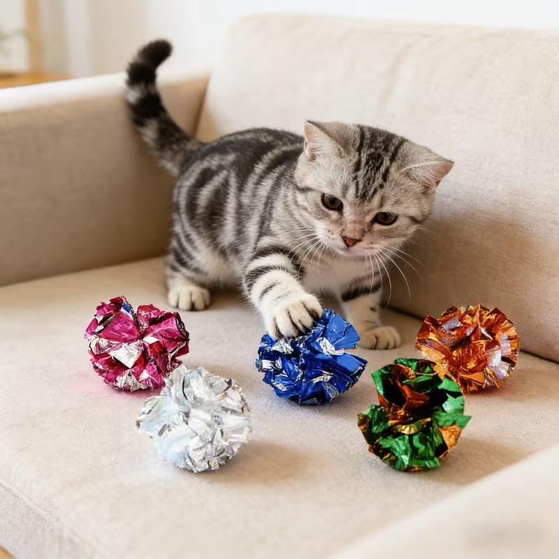Colorful Cat Crinkle Balls- Lightweight and Durable Chase Toys Set, Random Color