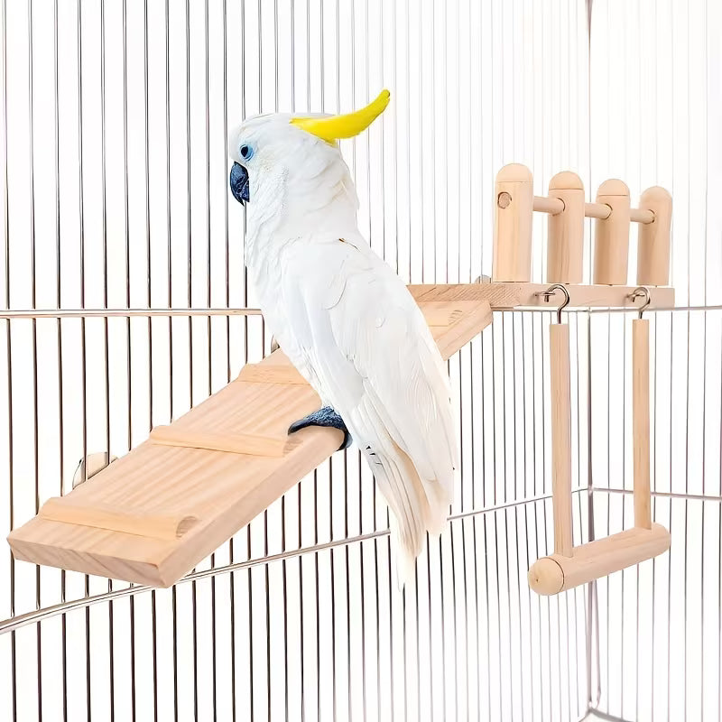 Wood Bird Perch & Swing, Wood, Green