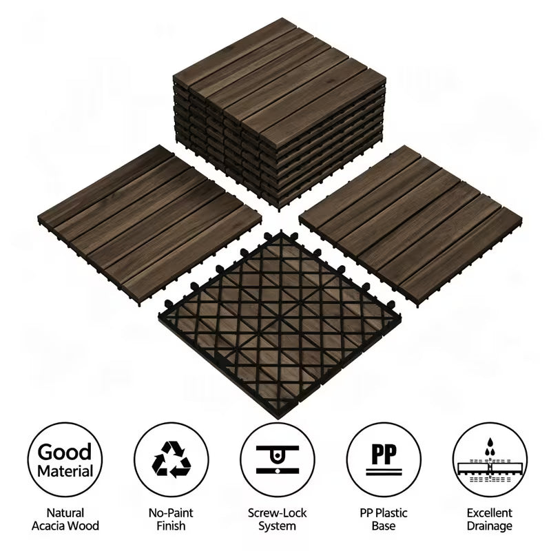 Costoffs Acacia Wood Interlocking Flooring Tiles Deck Tiles, Pack of 27