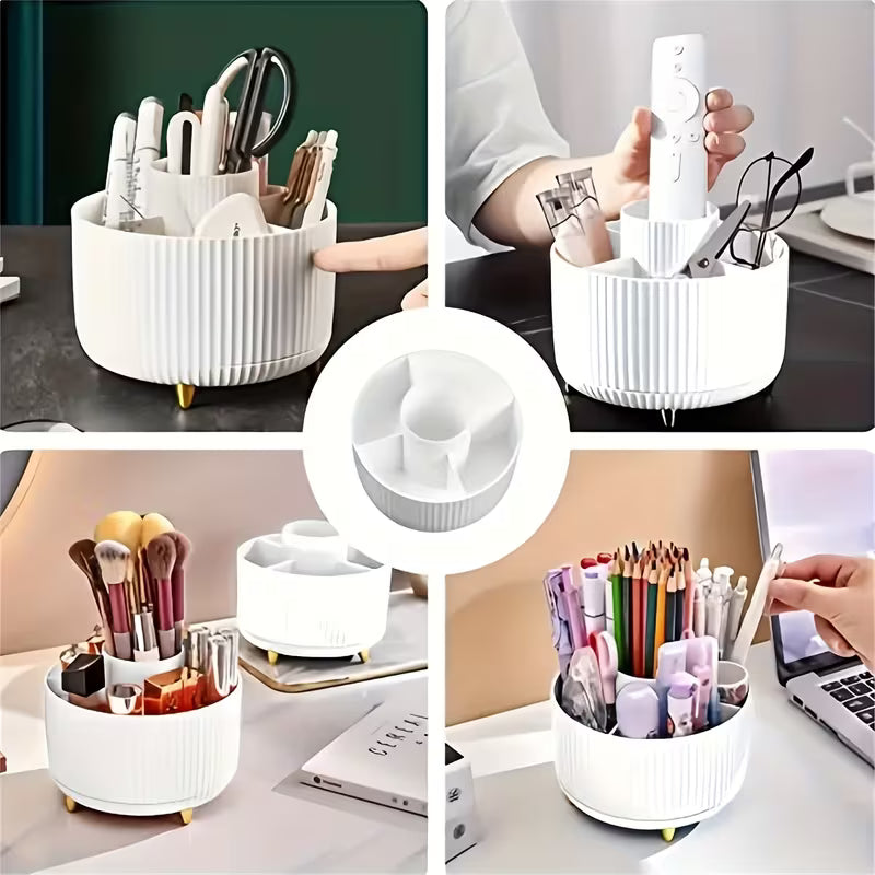 360° Rotating Makeup Organizer - 1pc Plastic Cosmetic Storage With 5 Compartments