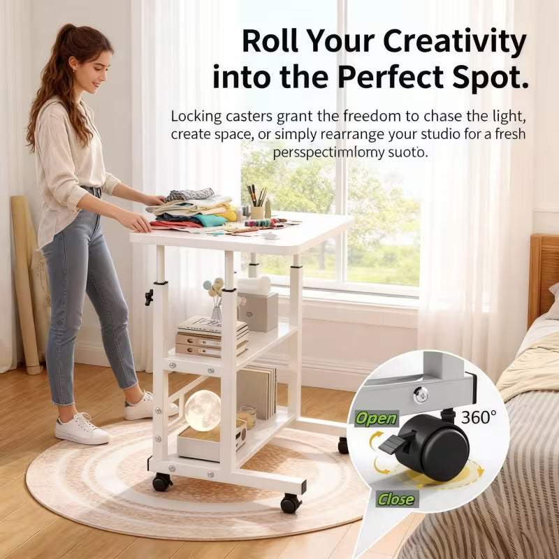 Multifunctional Adjustable Height Mobile Craft Table/Storage Table- Mobile Craft Table with 4