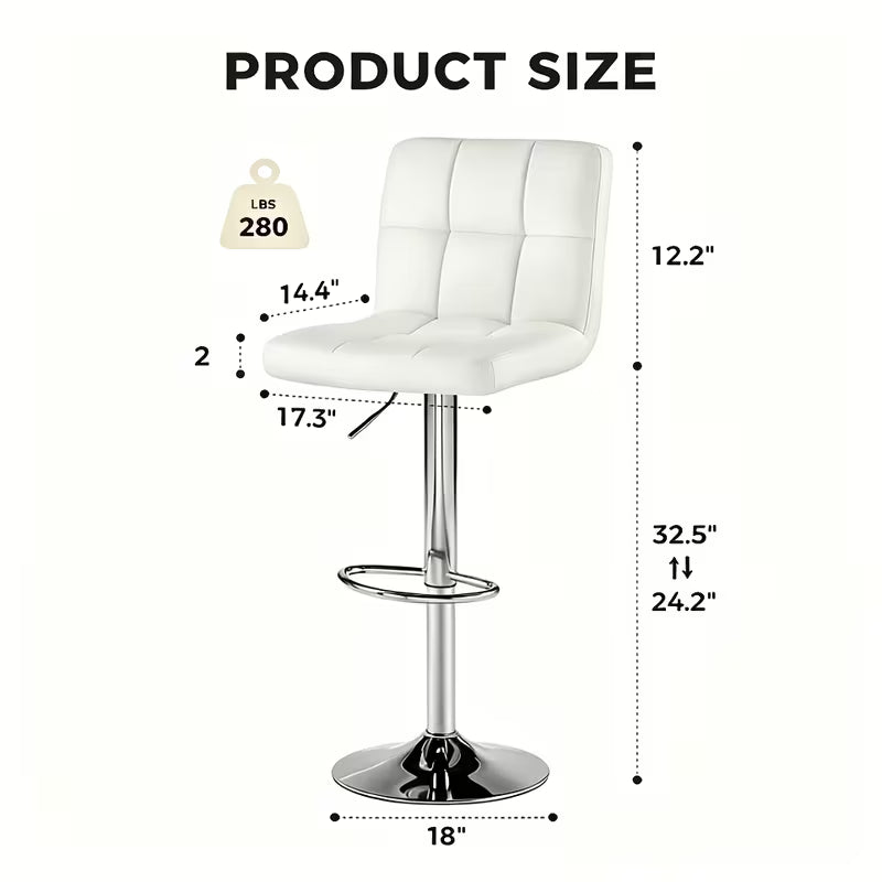 Adjustable Armless Swivel Bar Stools Set - Hydraulic, Leather