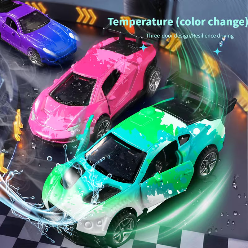 Three-Door Color-Changing Temperature-Sensitive Racing Car Toy, 1pc Random Style, Toy Set