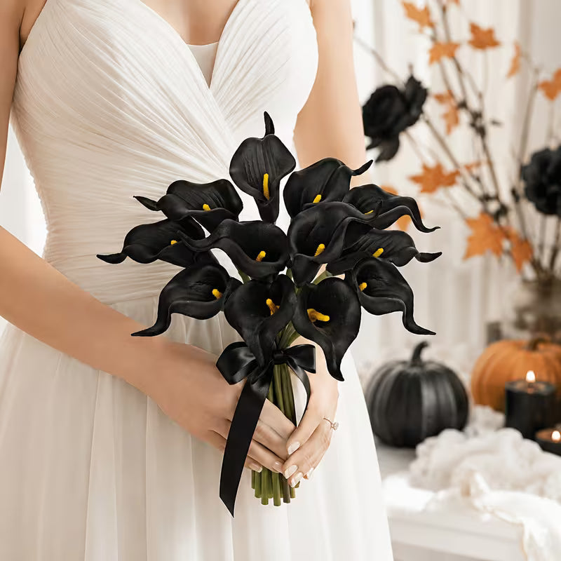 10-Stem Calla Lily Artificial Flower Bouquet in Yao Ye Black