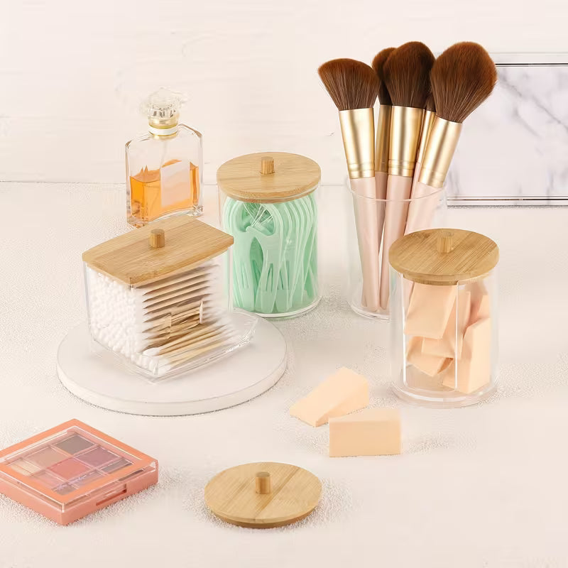 4 Pack Qtip Holder Bathroom Container, Storage Box 10/7oz Ball Swabs Pads Dispenser