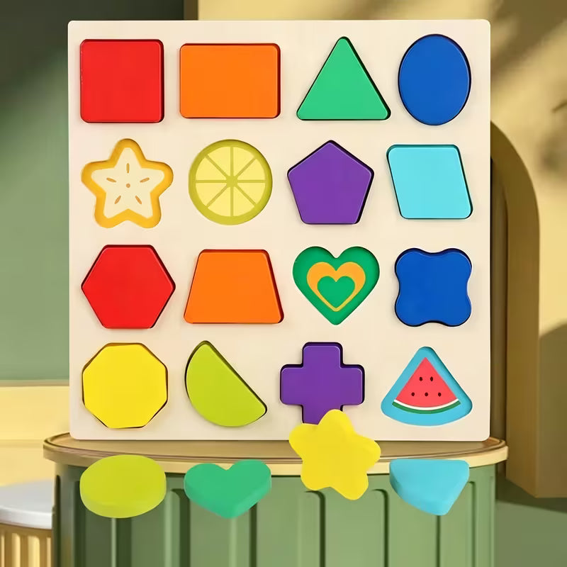 Fun Puzzle Board Paired with Colorful Shape Blocks