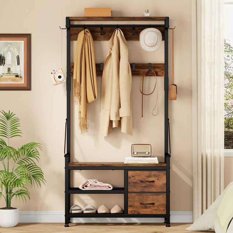 4-in-1Multifunctional Metal Coat Rack With Shoe Bench