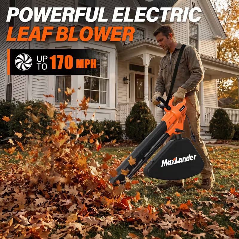 8.98gal 3-In-1 Leaf Blower Vacuum Mulcher, Corded with 9-Gallon Leaf Collection Bag