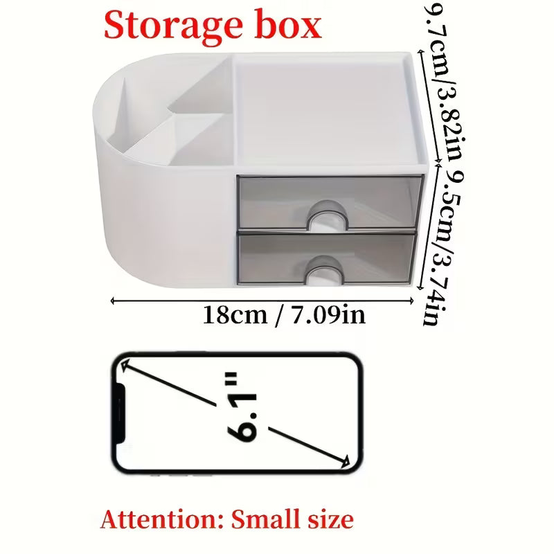 1pc Mini 2-Drawer Desktop Organizer with Pen Holder - Compact Space-Saving Design, Durable