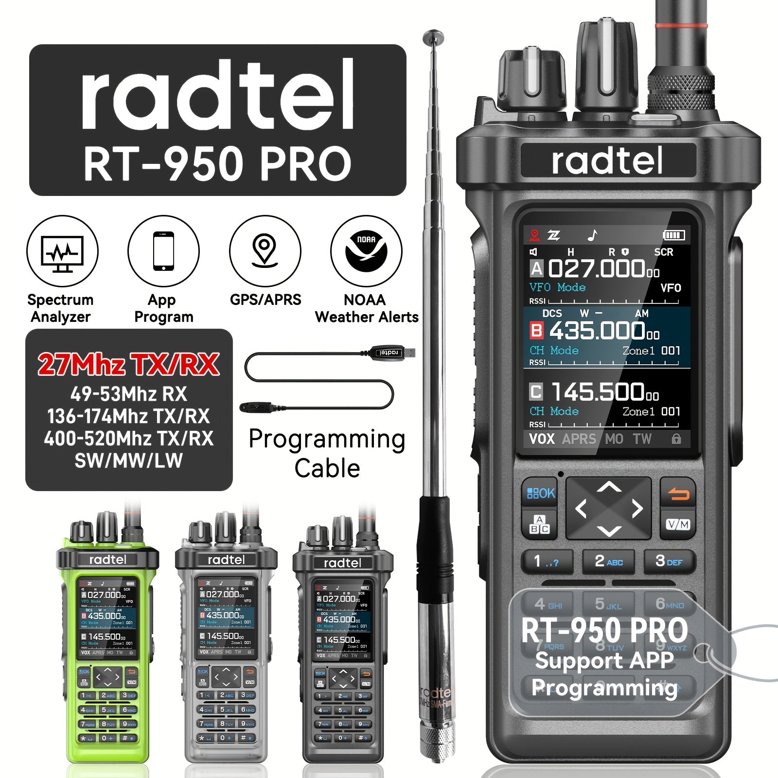 Radtel RT-950 PRO CB & Ham Radio Dual-Band GPS Walkie