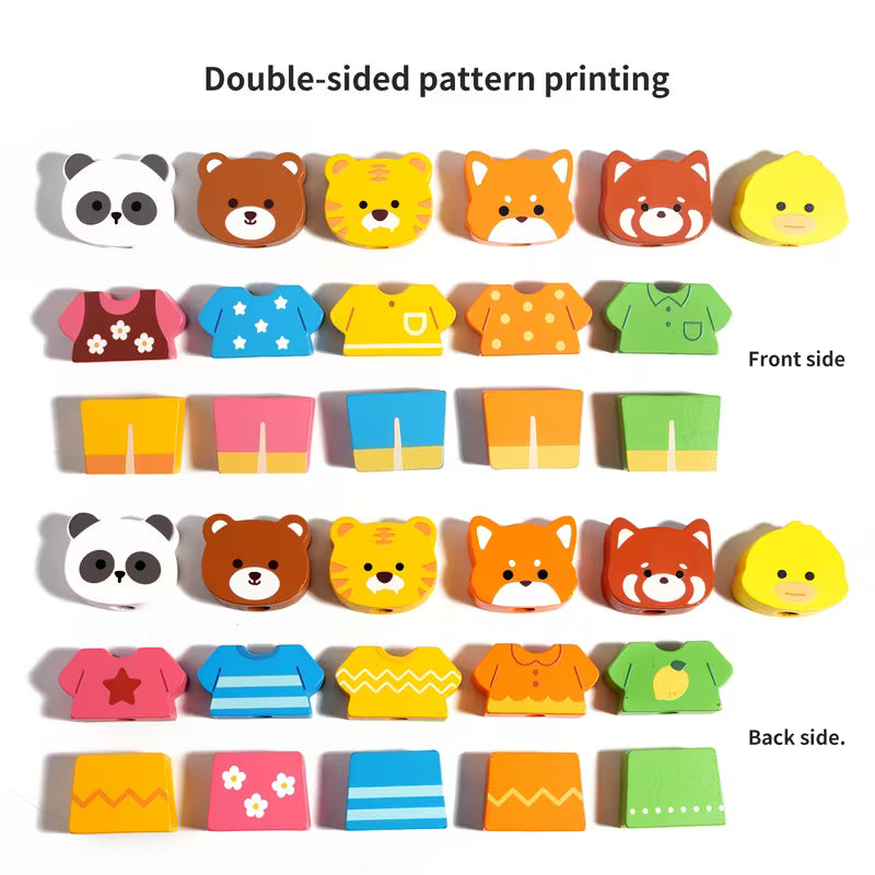 Wooden Creative Fun Animal Dress Matching Set-stem Contains Animal