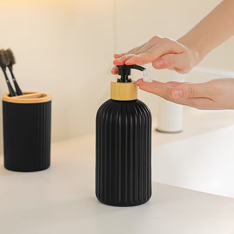 Black Bathroom Additions Sets, Hand Soap Dispenser, Toothbrush Cup