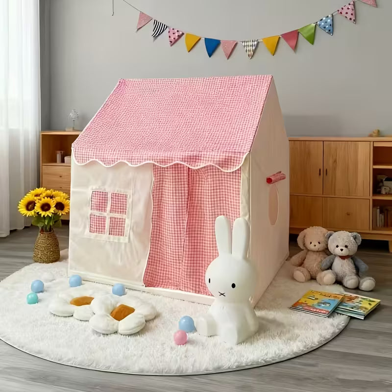 Pink Plaid Princess Style Children's Game Tent, Indoor, Pink